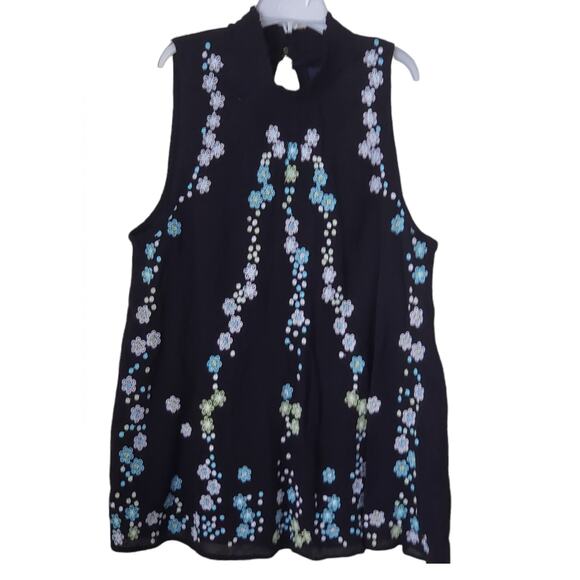 NWT Kaari blue True Black Embroidered Abstract Floral Rayon Top XS - Picture 2 of 14